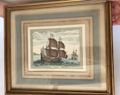 ANTIQUE ENGRAVING P. F.H. BRUEGEL Print Color 18th Century Ship Le Depart Rare Limited Edition Print Collectible