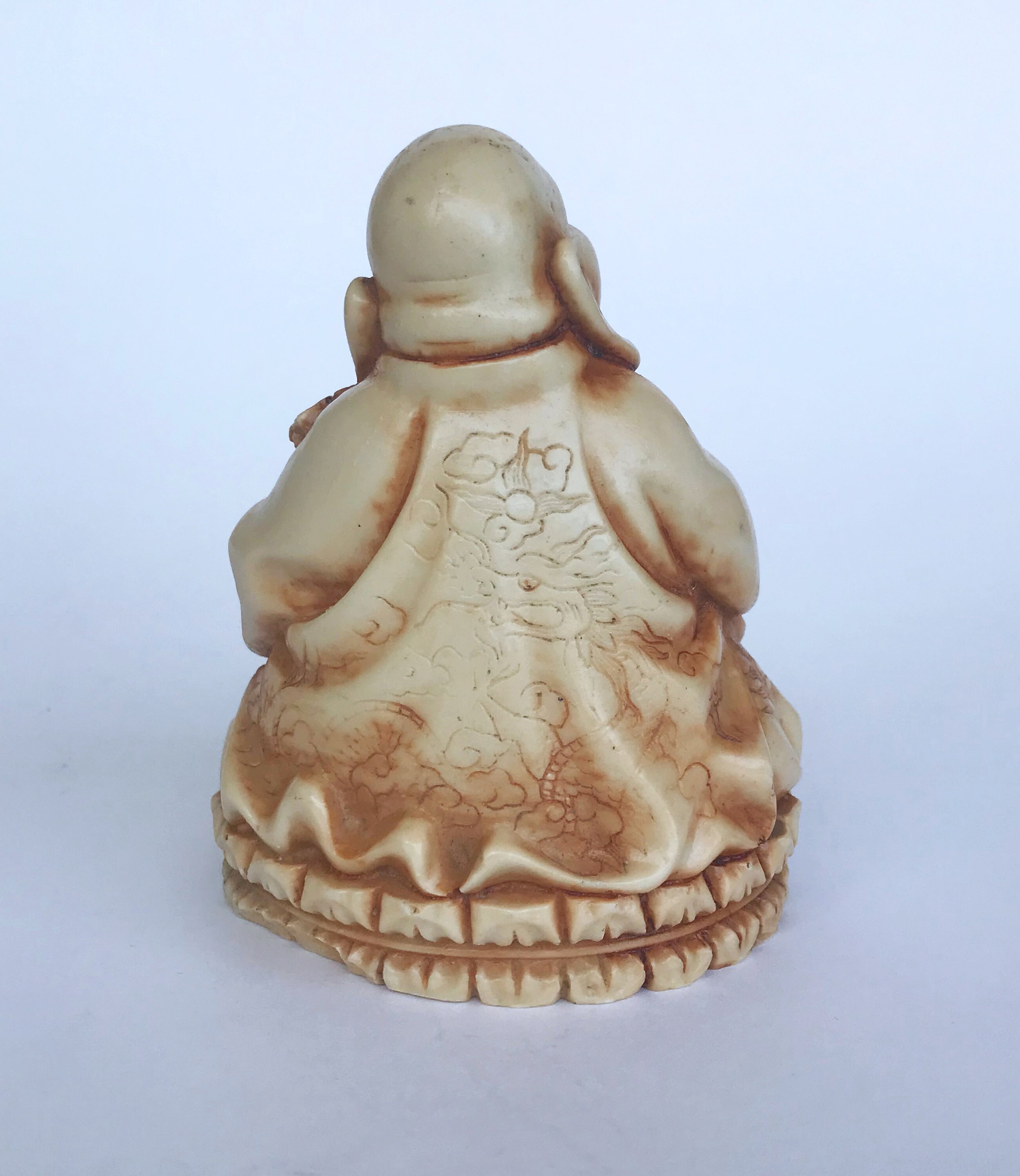 Happy Hotei Antique Okimono Netsuke Hand Carved Japanese
