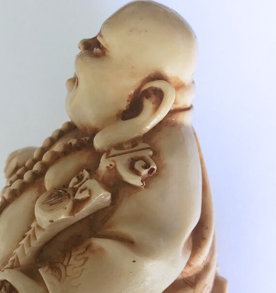 Happy Hotei Antique Okimono Netsuke Hand Carved Japanese Happy Hotei Antique Okimono Netsuke Hand Carved Japanese
