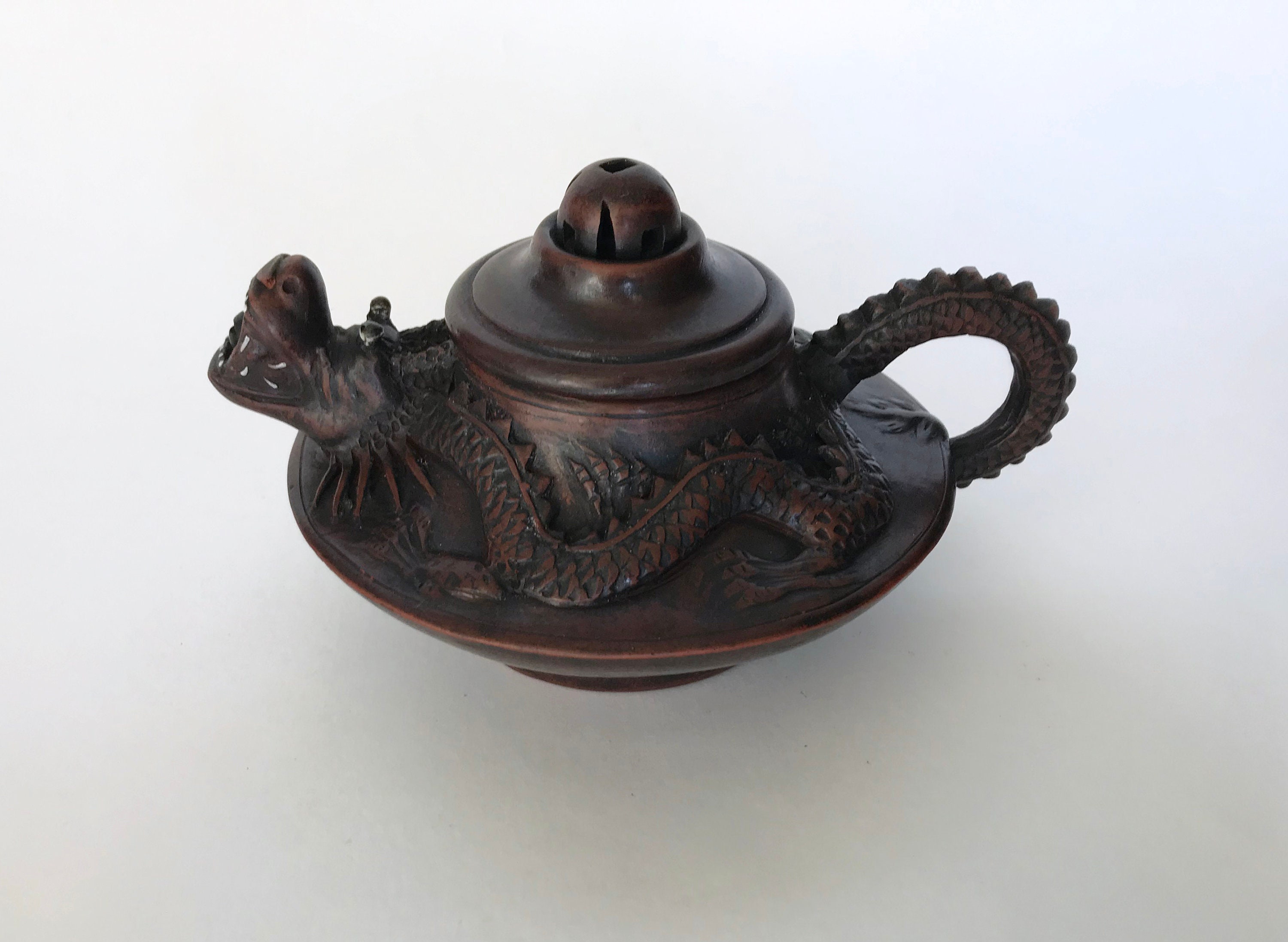 Théière Chinoise Ancient Yixing Teapot Clay Zisha Dragon Handcrafted Vintage With Ball Collectible R