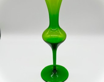 Vintage Emerald Green Glass Vase: Hand Blown Bud Crystal Rare Color Emerald  Decor Collectible