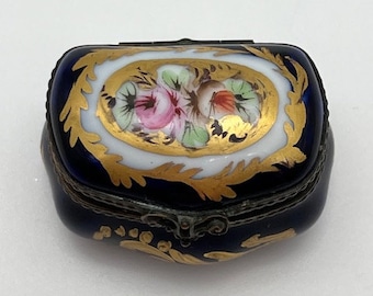 Antique Rococo Porcelain Trinket Box: Louis XVI Sevres Hand-Painted Floral Collectible Jewelry Small