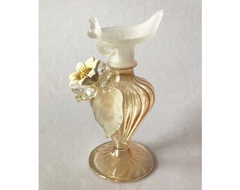 Vintage Murano Glass Pitcher: Gold Crystal Daisy Flower Vase Rare Parfume Chamomile Refined  Collectible
