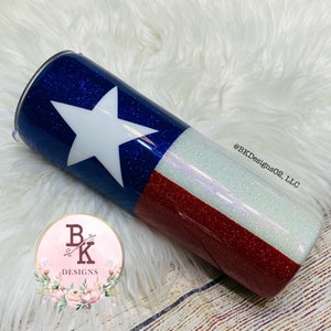 Texas Glitter Tumbler | Personalized Tumbler | Texas Flag Tumbler | Red White Blue Tumbler