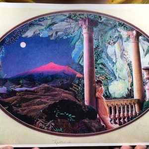 Art Print &quot;Reverie&quot; of Dream Scape Original Collage by Deco  - oval presentation, &quot;Nothing is Impossible&quot;