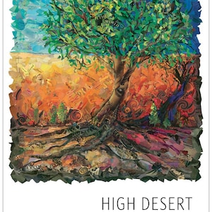 Poster Ready-to-Frame featuring image of Original Collage by Deco, Tree of Santa Fe &quot;Loosen Your Soul&quot; hidden messages, Southwestern scene
