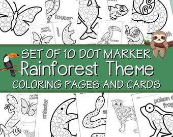 Printable Rainforest Coloring Pages & Dot Marker Sheets | Preschool Activity | Instant Download