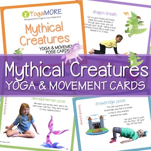Fabelwesen Yoga & Bewegung Pose Karten: Meerjungfrau, Einhorn, Drache, Yeti, Fee, Sphinx, Greif, Hippocampus, Phoenix, Mantikor Posen