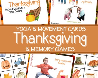 Attività a tema del Ringraziamento: carte con pose di yoga e movimento e giochi di memoria