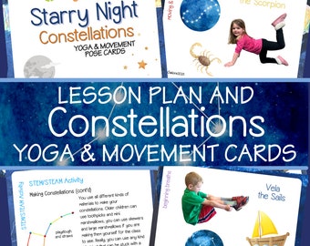 Constellations Yoga Pose Cards, Signs of the Zodiac Yoga Poses for Kids, Starry Night Yoga for Preschoolers with Yoga Lesson Plan