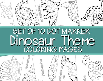 Pagine da colorare stampabili con i dinosauri e fogli con pennarelli / Attività per la scuola materna / Download immediato