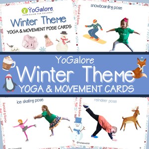 Cartões de ioga e movimento com tema de inverno