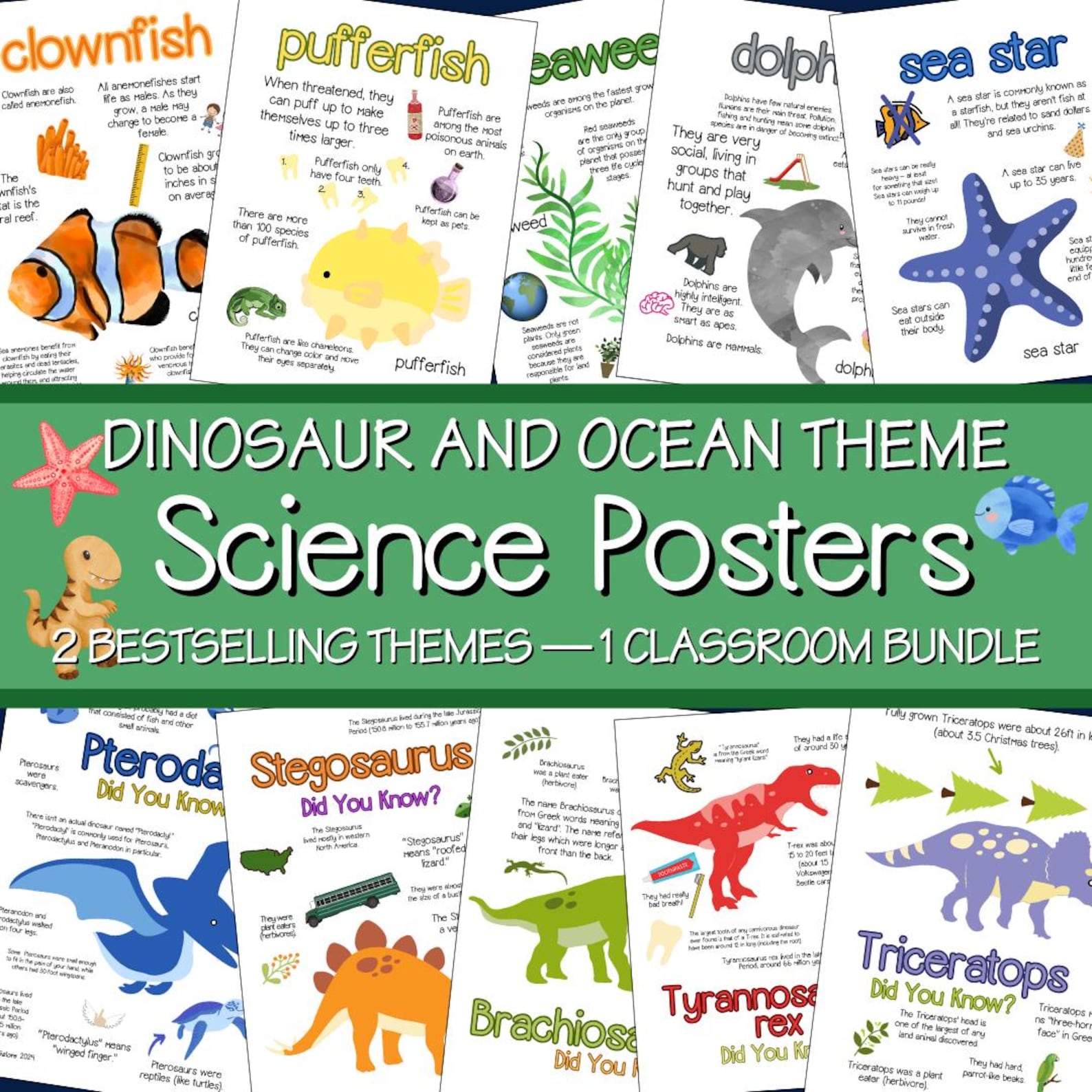 Dinosaur & Ocean Life Fact Posters: Science Learning Bundle (printable ...