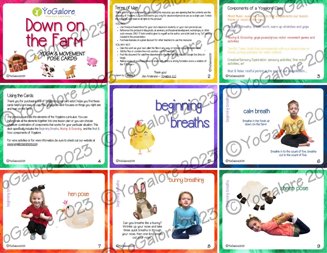 Farm Theme Yoga &amp; Movement Cards With Classic Memory Game - Etsy