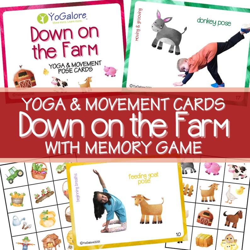 Farm Theme Yoga &amp; Movement Cards With Classic Memory Game - Etsy