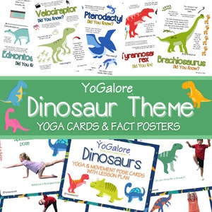 Thème dinosaure : poses de yoga dinosaures, affiches et cartes d'anecdotes amusantes