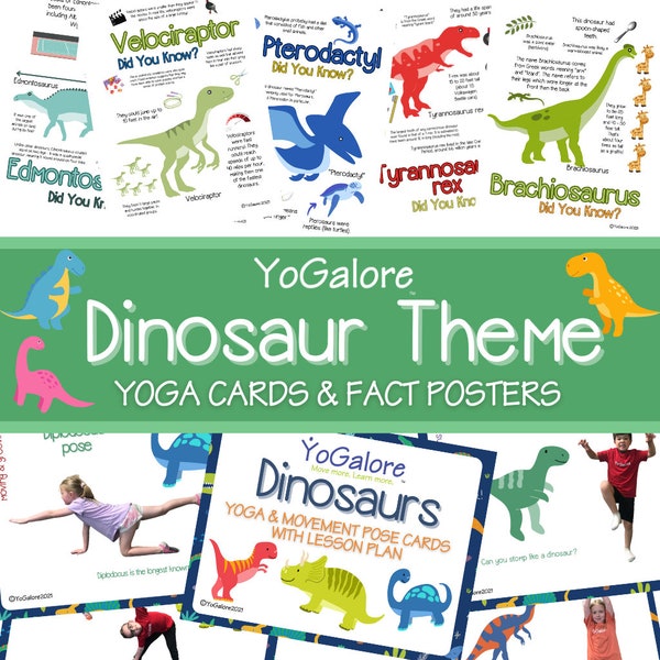 Dinosaur Theme: Dinosaur Yoga Poses & Fun Fact Posters and Cards