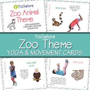 Tarjetas de yoga y movimiento con tema de animales del zoológico para preescolar y jardín de infantes: conjunto de actividades divertidas y educativas