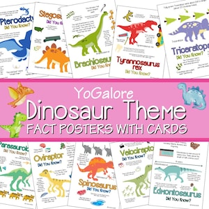 Dinosaur Fact Posters and Cards Printable Science Decor for Kids Preschool and Kindergarten Dinosaur Theme -- Set of 10