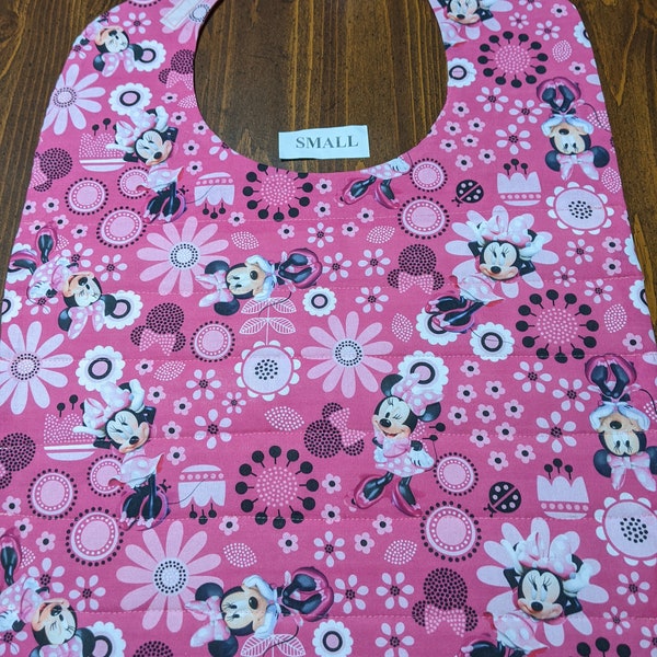 Adult and Older Children Clothing Protectors / Bibs Reversible Small sized-  Minnie on Pink with Dots