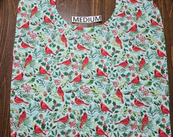 Reversible Cardinal Print Adult Bib – Medium Size Cotton Clothing Protector
