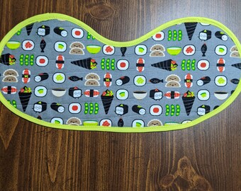 Quilted Wrap Around Baby Bib and Burp Cloth In One - Happy Sushi!