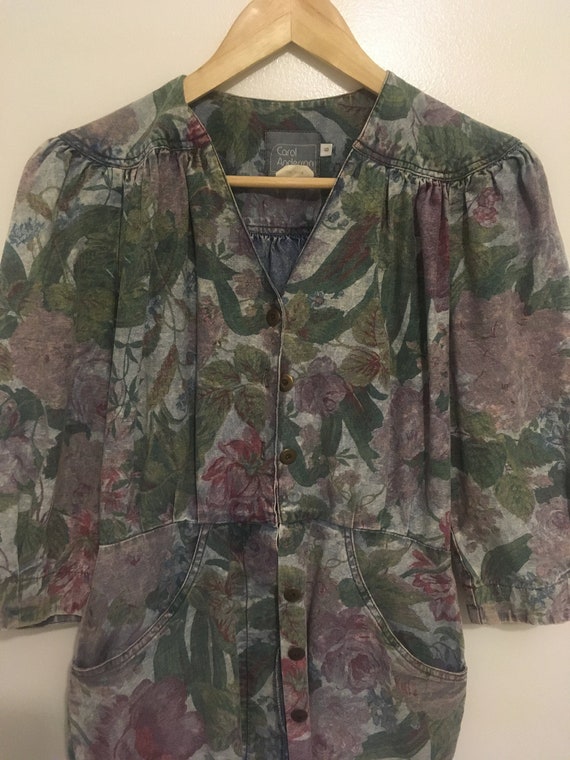 80s Carol Anderson Floral Denim Dress