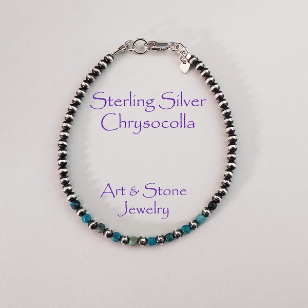 Southwestern Oxidized Sterling Silver and Chrysocolla Stacking Bracelet, "Blue Skies"