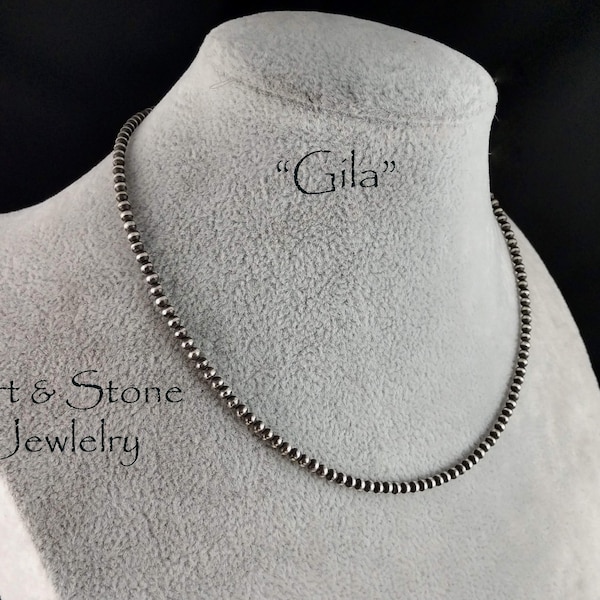 Southwestern Oxidized Silver Navajo Style Pearls Choker "Gila"