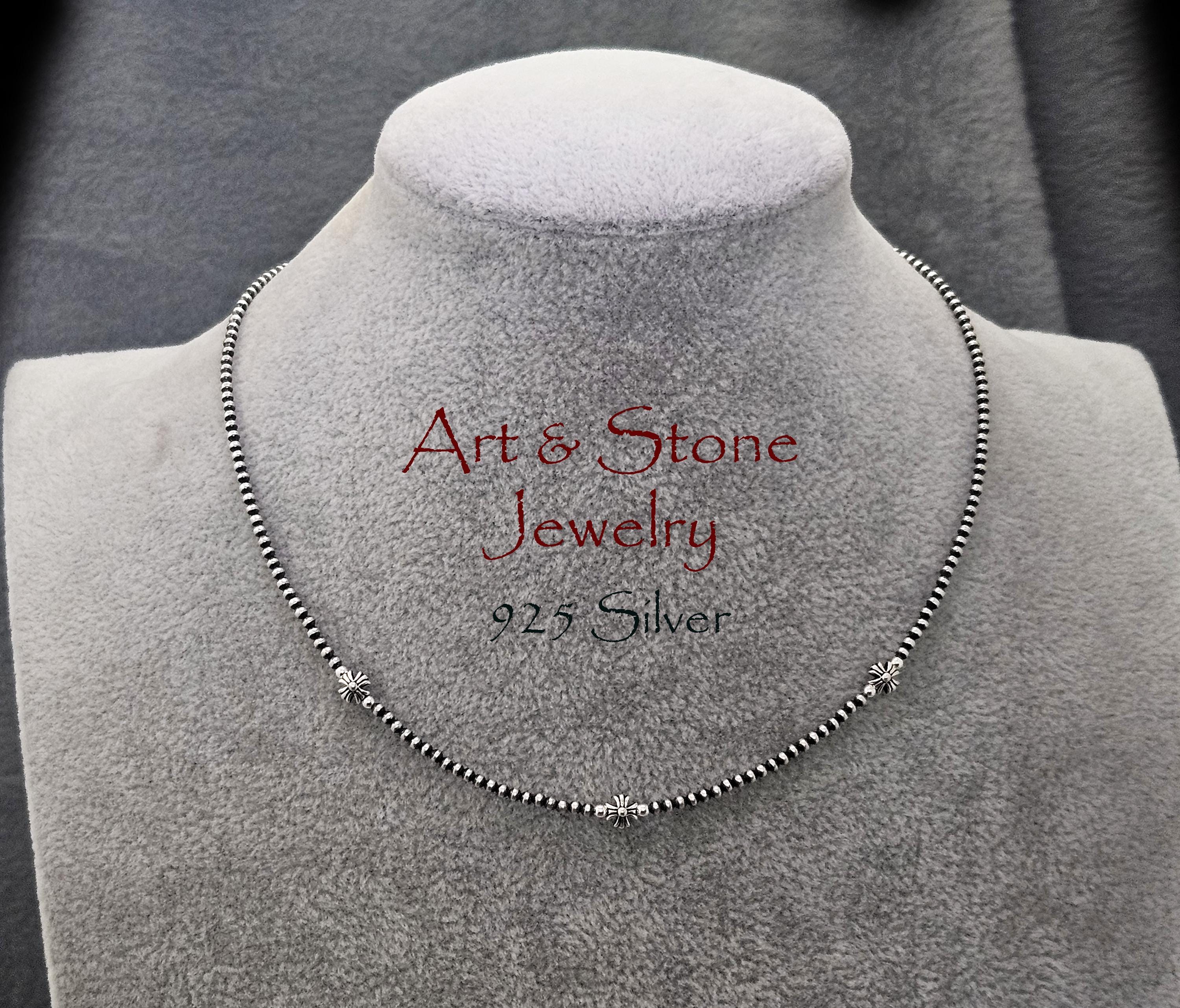 Southwestern Oxidized Silver Necklace with Cross Beads, "North Star"