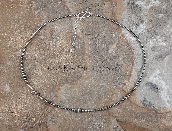 Dainty Southwestern Oxidized Sterling Silver Navajo Style Pearls Choker "Star Light"