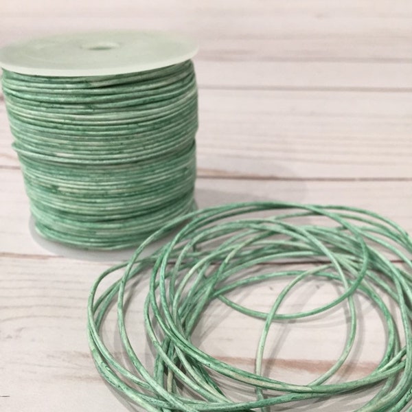 1mm leather cord premium quality round cord vintage mix white green distressed green white bracelet leather cord jewelry leather cord R1 115