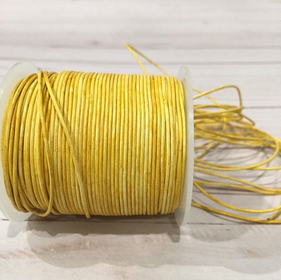 1mm leather cord premium quality round leather cord vintage yellow leather  string antique yellow supple leather lace R1 112