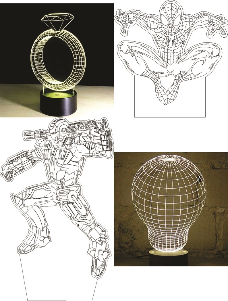 Download Part 09 12 Designs 3d Illusion Led Lamp Digital Project Laser Cutting Cnc Mill Vector Ai Cdr Dxf Jpg Svg Plans Art Collectibles Drawing Illustration Kromasol Com