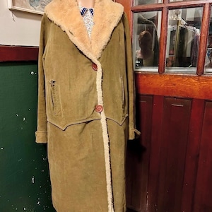 Vintage Shearling Ranch Coat 1950s-60s Genuine Suede & Sheepskin Winter Jacket Western Yoke Unisex Outerwear