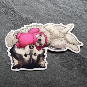Evita - Adesivo in vinile // Carino, Animale, Cane, Lapphund finlandese, Flappie, Rosa, Peluche di bradipo