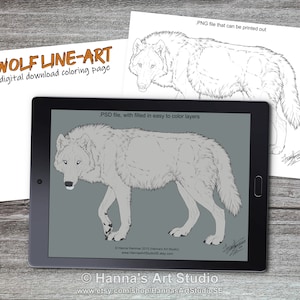 Wolf Line-art - Instant Download || Digital Coloring Page, Printable, Character Adoptable Base, PSD