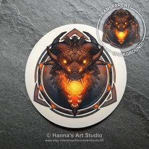 Ember's Rose - Vinylsticker met transparante achtergrond || Draak, fantasie, vuur, sintel, bloem, runen, hoorns