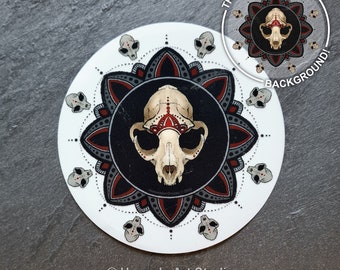 Lynx - Vinyl Sticker with Transparent Background || Lynx, Cat, Feline, Skull, Goth, Red, Flower, Cranium