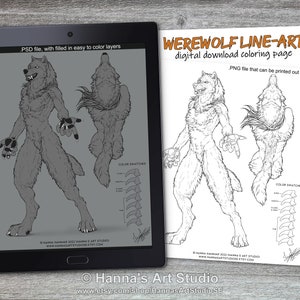 Werewolf (F) Lineart - Instant Download | Digital Coloring Page, Printable, Character Adoptable Base, Lycanthrope, Varulv, Mythical Creature
