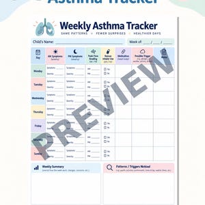 Pediatric Asthma Tracker | Kids Asthma Symptom Log | Peak Flow Tracker | Inhaler & Trigger Log | Printable Asthma Care PDF