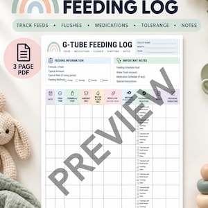 G-Tube Feeding Tracker | Tube Feeding Log and Care Guide | Medication, Flush and Symptom Tracker | 3 Page Printable PDF | UPDATED