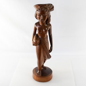 Vintage Hand Carved Balinese Woman Wood Sculpture