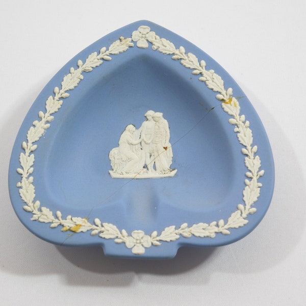 Vintage Wedgewood Blue Jasperware Heart / Club Shaped Dish