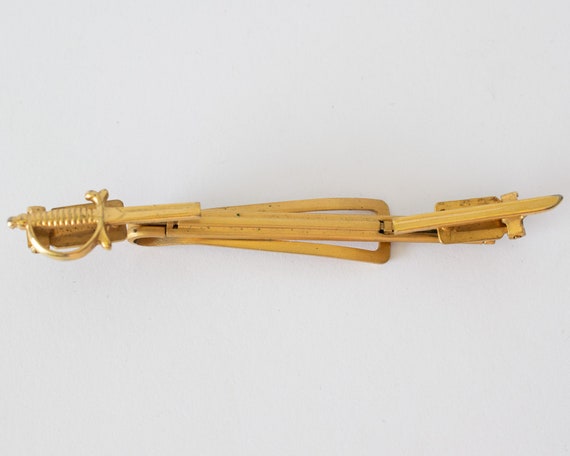 1950's Pioneer Gold Tone Tie Bar / Clasp with Swo… - image 2