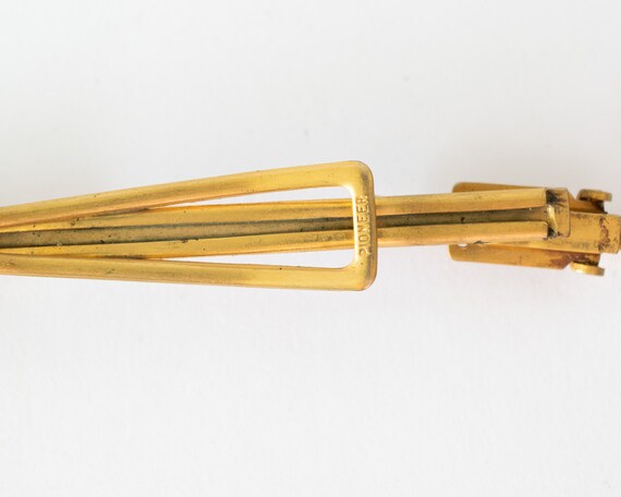 1950's Pioneer Gold Tone Tie Bar / Clasp with Swo… - image 3