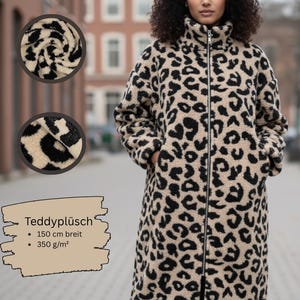 Plüsch, Leomuster, Teddystoff, beige/schwarz