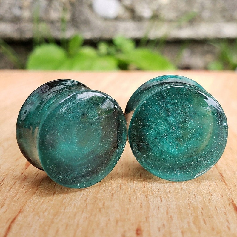 916 14mm Cute Plugs Teal and Black Swirl Plug 34 19mm Handmade Plug Double Flare 0g Resin Plug 58 16mm 00g Swirl Gauges