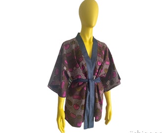 African jacket, light kimono, printed cotton jacket, African fabric and denim jeans