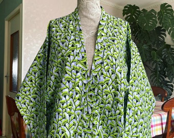 Kimono femme fait à la main manteau léger en tissu africain veste japonaise en pur coton cardigan d’été en pagne wax caftan en pur coton